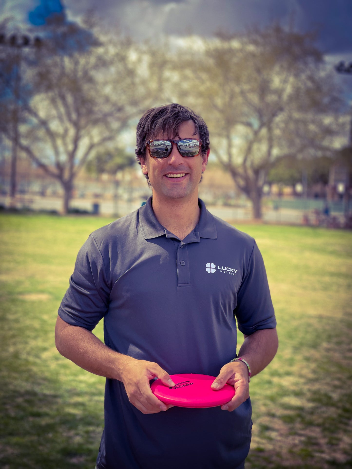 Mens Lucky Disc Golf Brand Dri-fit Polo Shirt - Avail in 4 Colors