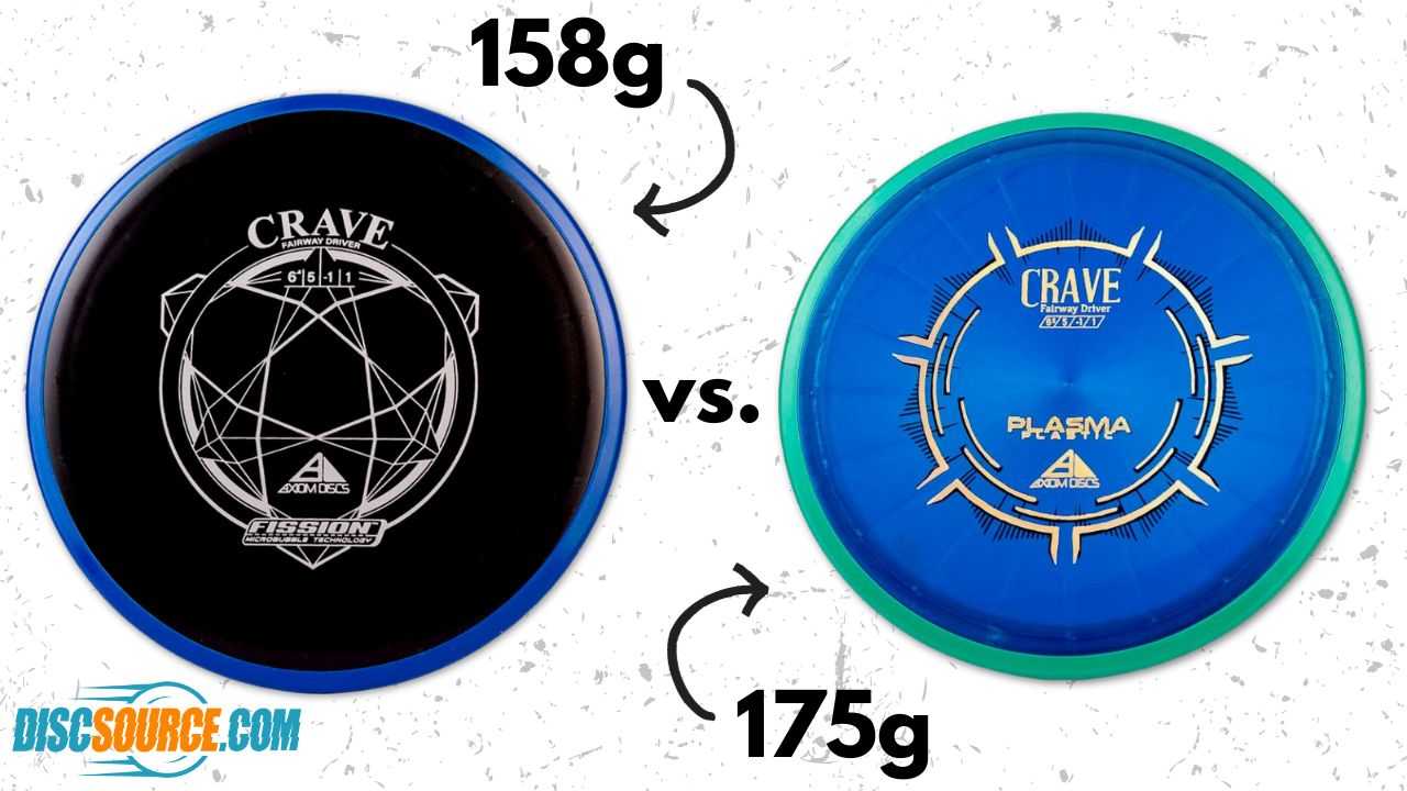 An image of two disc golf discs with different weights